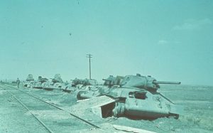 Wrecked Russian T-34 tanks