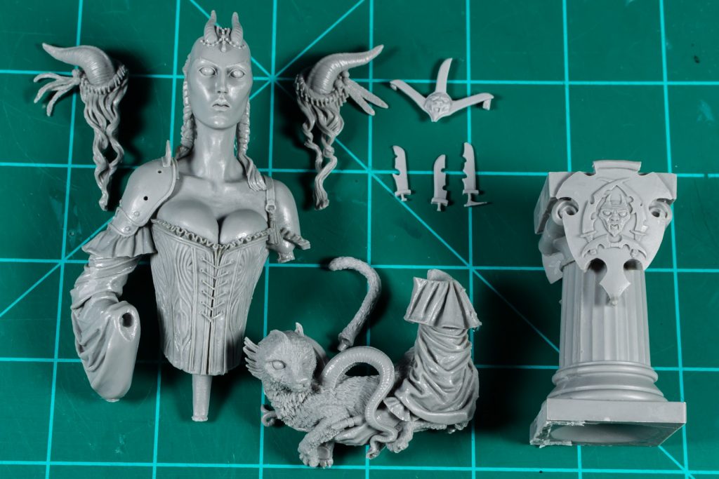 Portrait of a Young Tiefling Bust Kit Parts Front